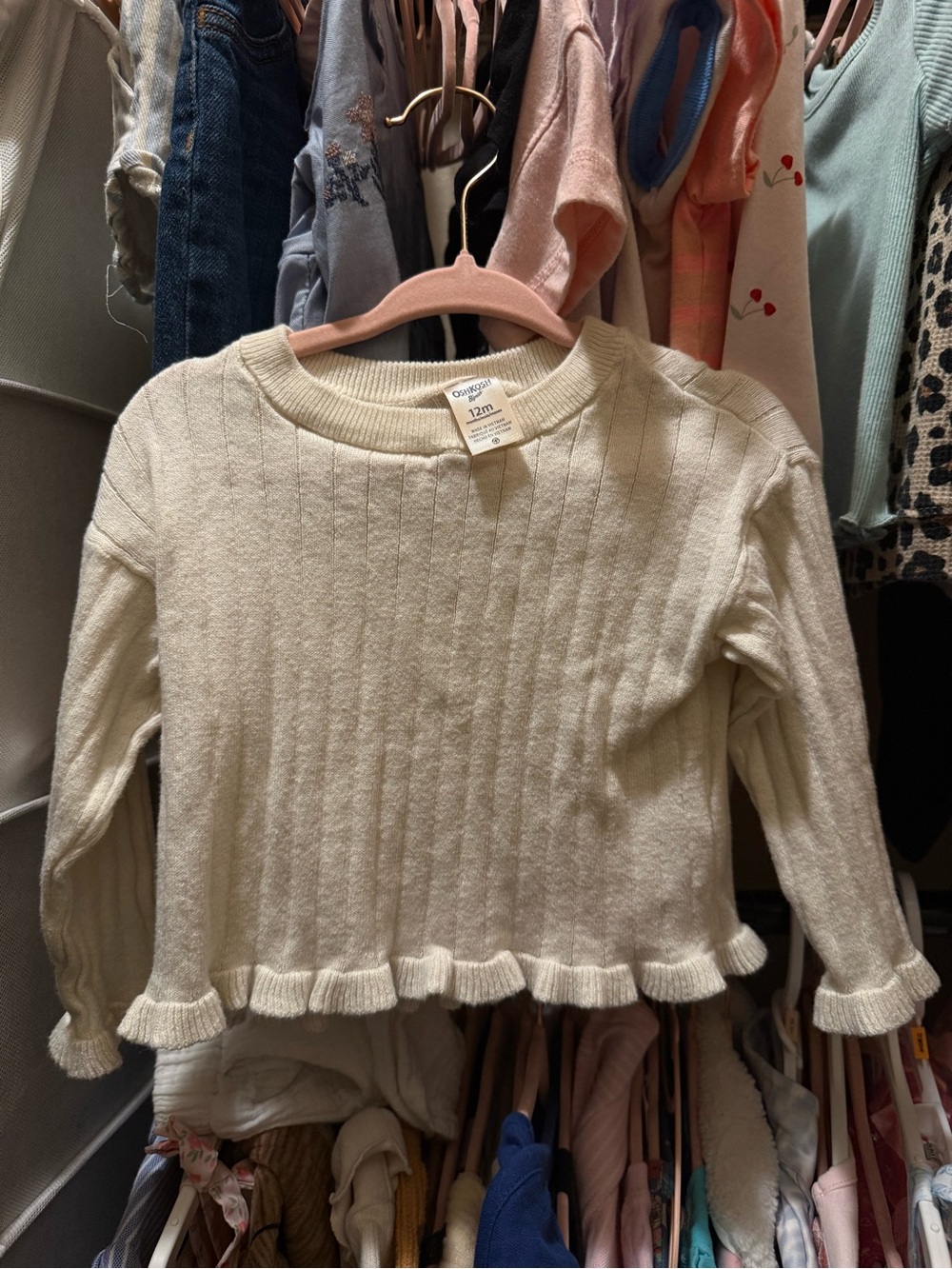 OshKosh B'gosh Infant 12m Light Cream Ruffle Hem Knit Top